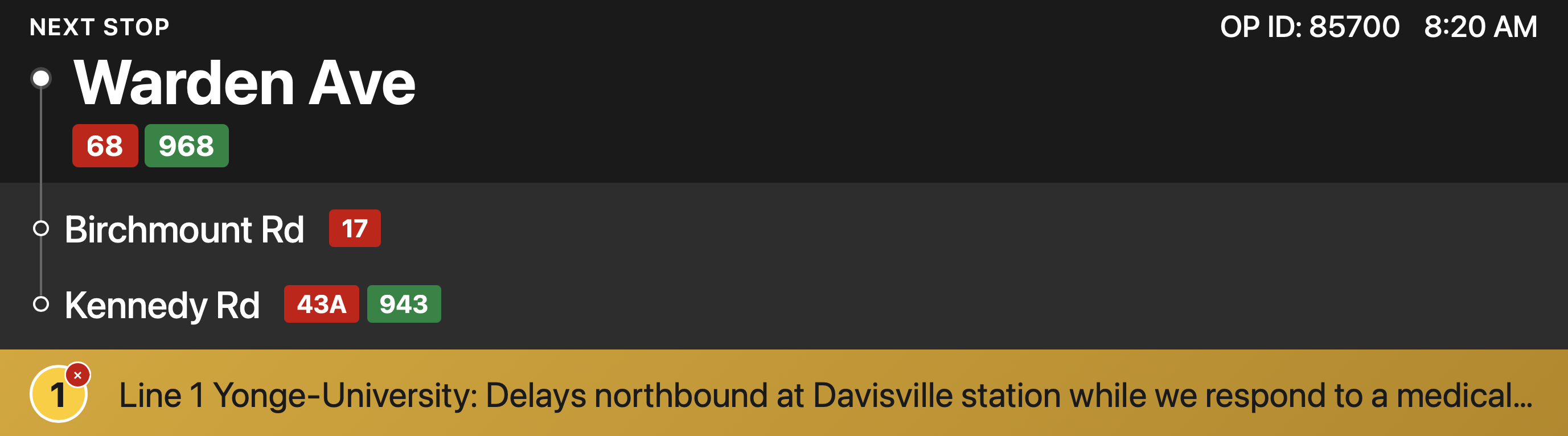 Proposed display mockups showing transfer connections and subway alerts